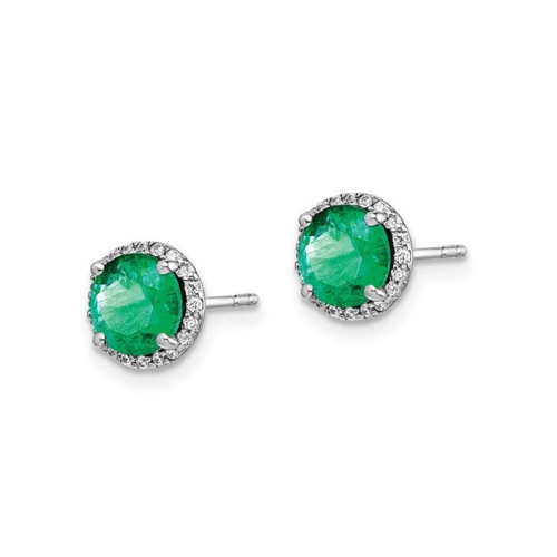 1.10 Carat Green Emerald Solitaire Halo Earrings in 14K White Gold with Diamonds