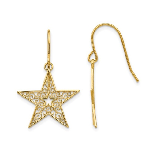 14K Yellow Gold Polished Star Dangle Earrings