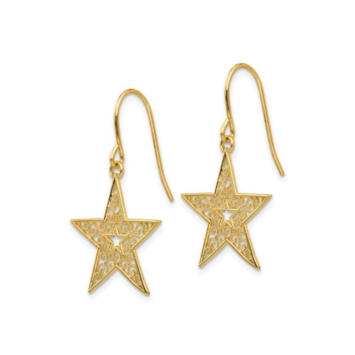 14K Yellow Gold Polished Star Dangle Earrings