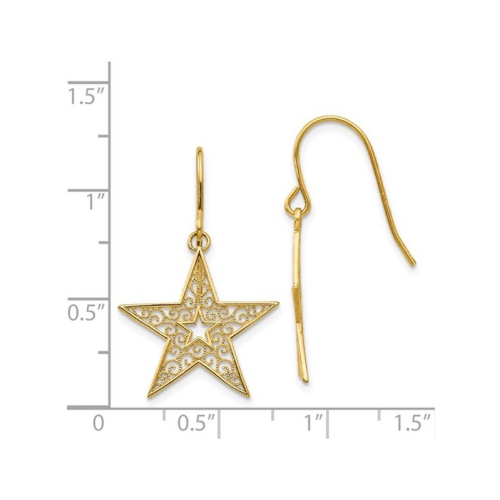 14K Yellow Gold Polished Star Dangle Earrings