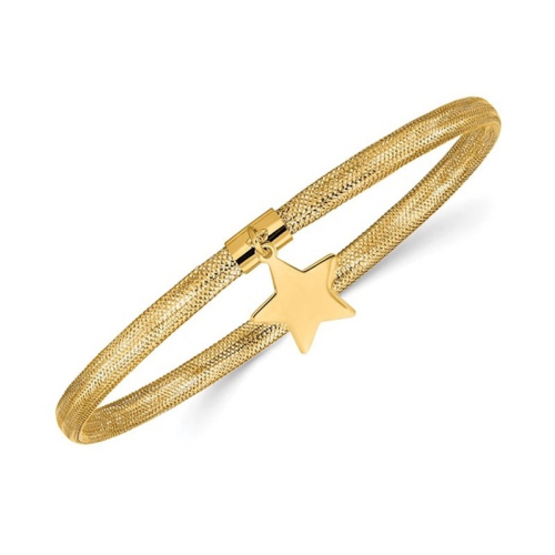 Image 1 of 4.. 14K Yellow Gold Dangle Star Mesh Stretch Bracelet