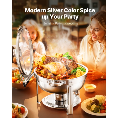 VEVOR 5 Qt Chafing Dish Buffet Set, 2 Pack, Stainless Steel Chafer with 2 Full Size Pan, Round Catering Warmer Server with Glass Lid Water Pan