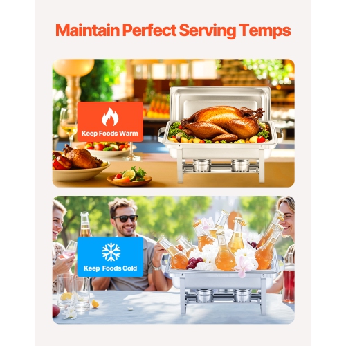 VEVOR 8 Qt Chafing Dish Buffet Set, 4 Pack, Stainless Steel Chafer with 4 Full Size Pans, Rectangle Catering Warmer Server with Lid Water Pan Stand