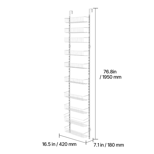 VEVOR 10-Tier Over the Door Pantry Organizer, Pantry Organization and Storage, Heavy-Duty Steel Hanging Spice Rack, Adjustable Wall Seasoning