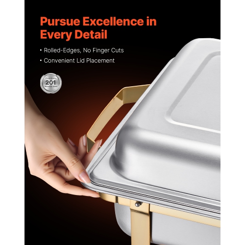 VEVOR 8 Qt Chafing Dish Buffet Set, 4 Pack, Stainless Steel Chafer with 2 Full Size and 4 Half Size Pans, Rectangle Catering Warmer Server with Lid