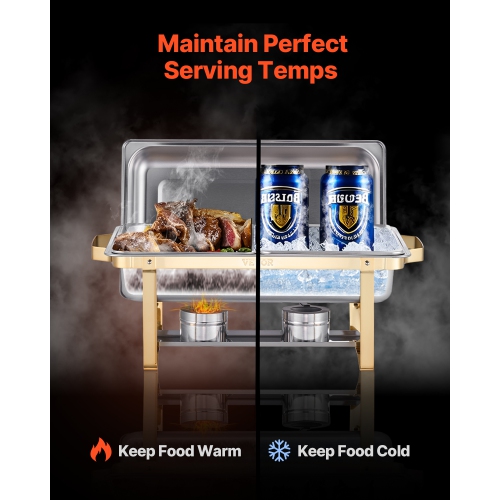 VEVOR 8 Qt Chafing Dish Buffet Set, 4 Pack, Stainless Steel Chafer with 2 Full Size and 4 Half Size Pans, Rectangle Catering Warmer Server with Lid