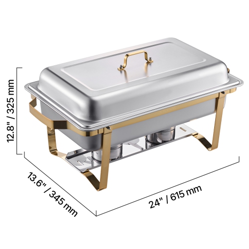 VEVOR 8 Qt Chafing Dish Buffet Set, 4 Pack, Stainless Steel Chafer with 2 Full Size and 4 Half Size Pans, Rectangle Catering Warmer Server with Lid