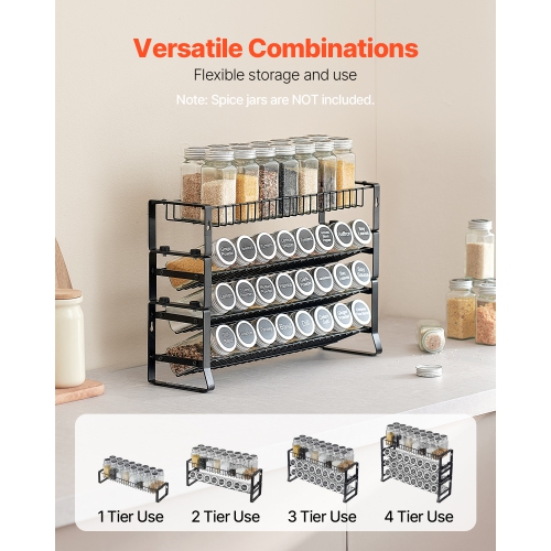 Organisateur à épices amovible de 15,8x107 po pour armoire VEVOR, range-tout empilable à 4 cravates, rangement de cuisine pour armoire