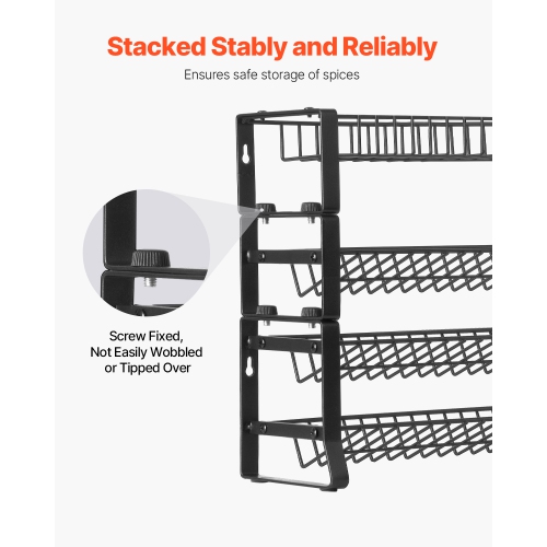 Organisateur à épices amovible de 15,8x107 po pour armoire VEVOR, range-tout empilable à 4 cravates, rangement de cuisine pour armoire
