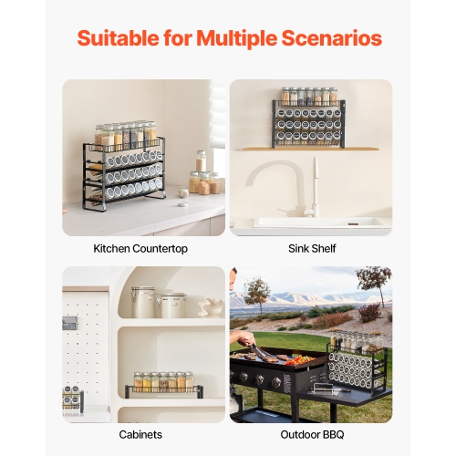 Organisateur à épices amovible de 15,8x107 po pour armoire VEVOR, range-tout empilable à 4 cravates, rangement de cuisine pour armoire