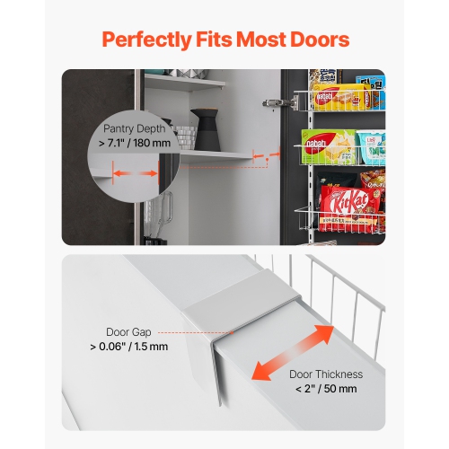 VEVOR 8-Tier Over the Door Pantry Organizer, Pantry Organization and Storage, Heavy-Duty Steel Hanging Spice Rack, Adjustable Wall Seasoning Shelves,