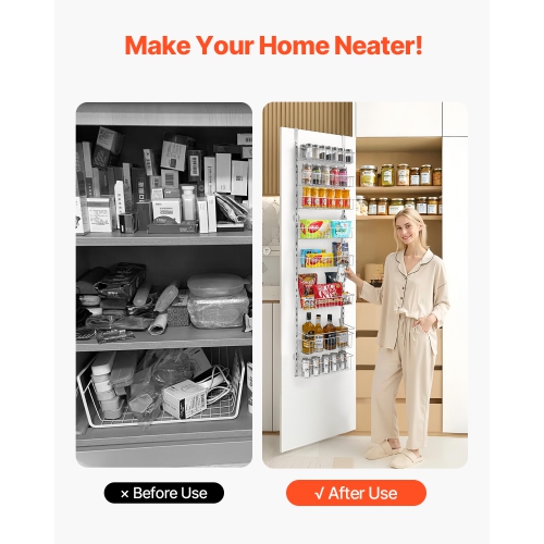 VEVOR 8-Tier Over the Door Pantry Organizer, Pantry Organization and Storage, Heavy-Duty Steel Hanging Spice Rack, Adjustable Wall Seasoning Shelves,