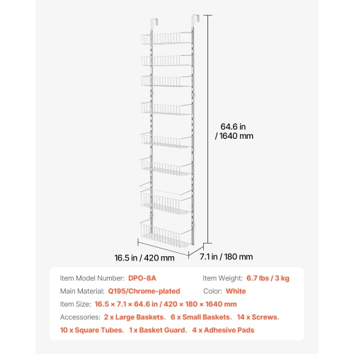 VEVOR 8-Tier Over the Door Pantry Organizer, Pantry Organization and Storage, Heavy-Duty Steel Hanging Spice Rack, Adjustable Wall Seasoning Shelves,