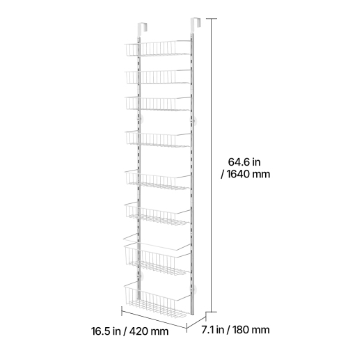 VEVOR 8-Tier Over the Door Pantry Organizer, Pantry Organization and Storage, Heavy-Duty Steel Hanging Spice Rack, Adjustable Wall Seasoning Shelves,