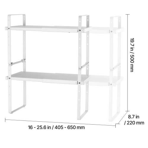 VEVOR Adjustable Kitchen Cabinet Shelf Organizer, Expandable 2 Tier Cabinet Shelf, Stackable Countertop Organizers and Storage Shelf Risers, Pantry