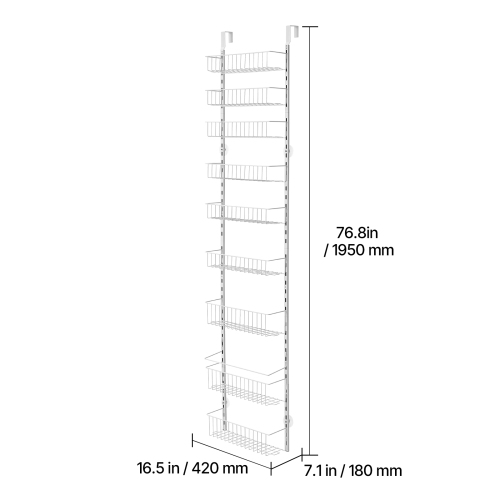 VEVOR 9-Tier Over the Door Pantry Organizer, Pantry Organization and Storage, Heavy-Duty Steel Hanging Spice Rack, Adjustable Wall Seasoning Shelves,