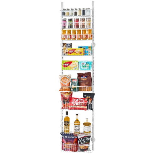 VEVOR 9-Tier Over the Door Pantry Organizer, Pantry Organization and Storage, Heavy-Duty Steel Hanging Spice Rack, Adjustable Wall Seasoning Shelves,