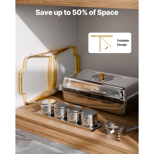 VEVOR 4 Qt Chafing Dish Buffet Set, 2 Pack, Stainless Steel Chafer with 4 Half Size Pans, Rectangle Catering Warmer Server with Glass Lid Water Pan