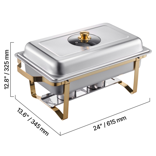 VEVOR 4 Qt Chafing Dish Buffet Set, 2 Pack, Stainless Steel Chafer with 4 Half Size Pans, Rectangle Catering Warmer Server with Glass Lid Water Pan