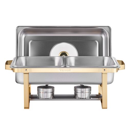 VEVOR 4 Qt Chafing Dish Buffet Set, 2 Pack, Stainless Steel Chafer with 4 Half Size Pans, Rectangle Catering Warmer Server with Glass Lid Water Pan