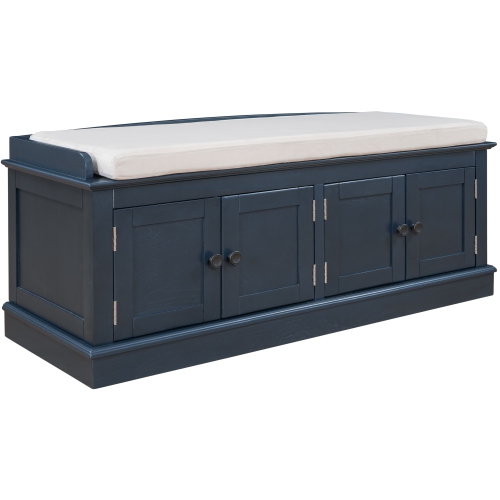 KEPOOMAN  Storage Bench With 4 Doors And Adjustable Shelves, Shoe Bench With Removable Cushion for Living Room - In Navy