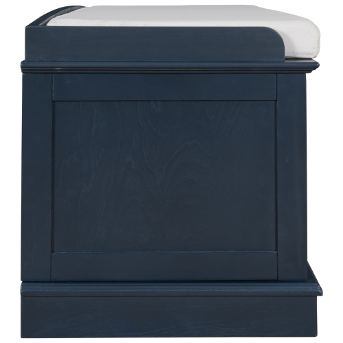 Kepooman Storage Bench with 4 Doors and Adjustable Shelves, Shoe Bench with Removable Cushion for Living Room - Navy
