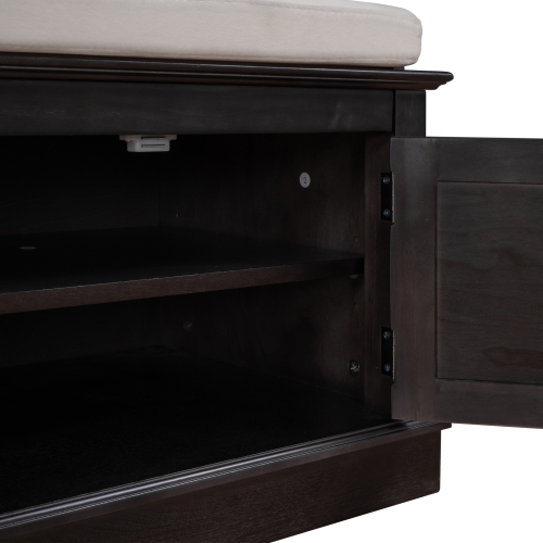 Kepooman Storage Bench with 4 Doors and Adjustable Shelves, Shoe Bench with Removable Cushion for Living Room - Espresso