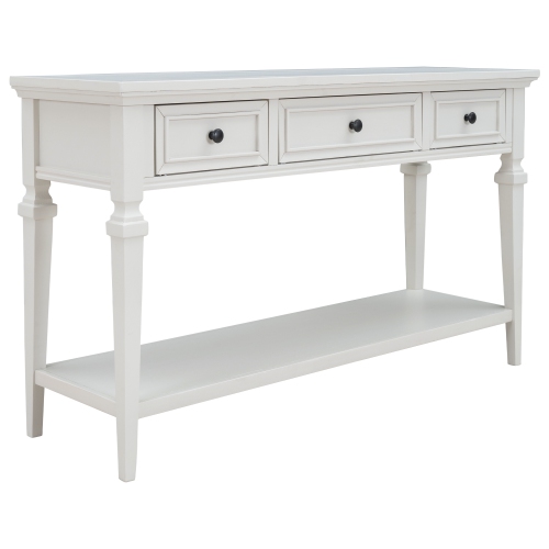 Kepooman Classic Retro Style Console Table with Three Top Drawers and Open Style Bottom Shelf for Entryway - White