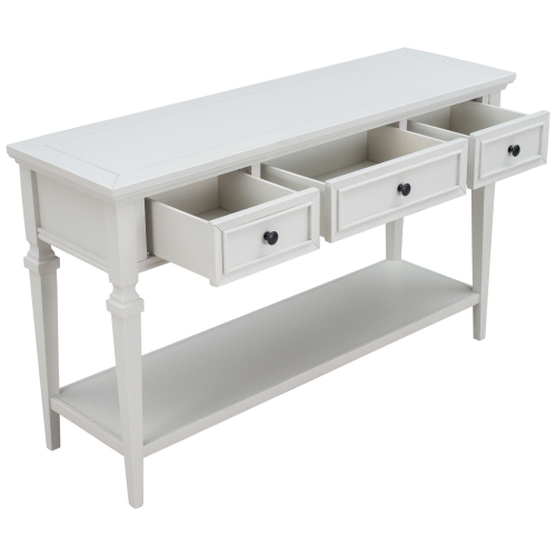 Kepooman Classic Retro Style Console Table with Three Top Drawers and Open Style Bottom Shelf for Entryway - White