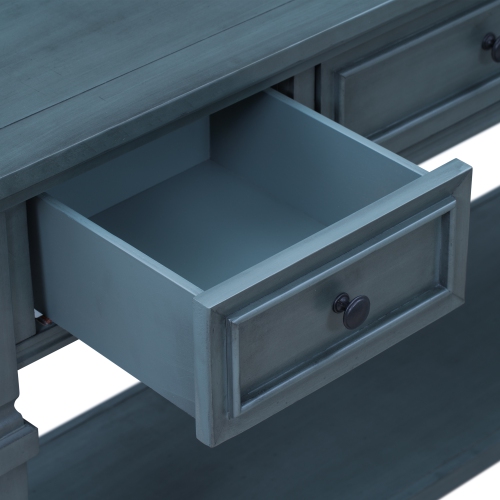 Console rétro classique avec trois tiroirs supérieurs et tablette inférieure ouverte pour entrée Kepooman - Bleu marine