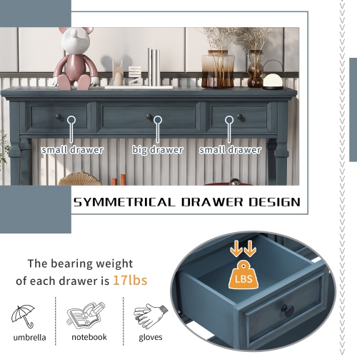 Console rétro classique avec trois tiroirs supérieurs et tablette inférieure ouverte pour entrée Kepooman - Bleu marine