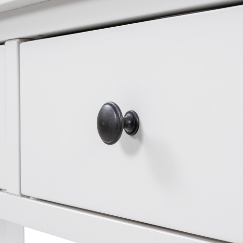 Console rétro Kepooman avec deux tablettes ouvertes, cadre en pin massif et pattes pour salon - Blanc