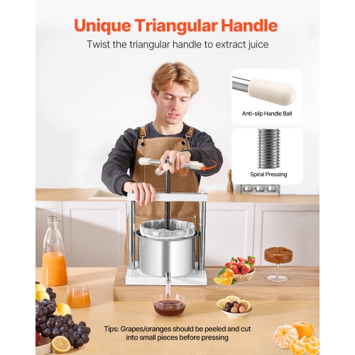 VEVOR 1.45 Gal/5L Fruit Wine Press, 2 Stainless Steel Barrels, Manual Juice Maker, Cider Apple Grape Tincture Honey Olive Oil Making Press with