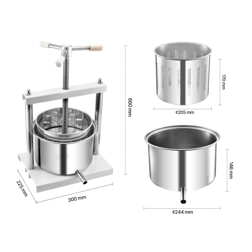 VEVOR 1.45 Gal/5L Fruit Wine Press, 2 Stainless Steel Barrels, Manual Juice Maker, Cider Apple Grape Tincture Honey Olive Oil Making Press with