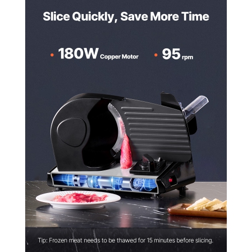 VEVOR 7.5 inch Meat Slicer, Electric Deli Food Slicer, 180W Meat Cutter with two Premium SUS420 Blades, 0-0.6 inch Adjustable Thickness, Food Slicer