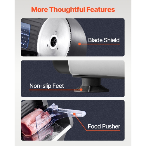 VEVOR 7.5 inch Meat Slicer, Electric Deli Food Slicer, 180W Meat Cutter with two Premium SUS420 Blades, 0-0.6 inch Adjustable Thickness, Food Slicer