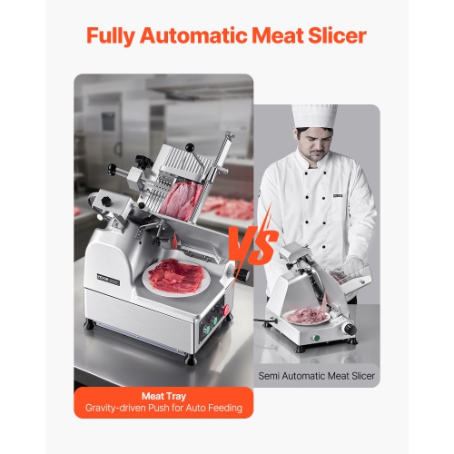 VEVOR Automatic Meat Slicer, 180W + 370W Deli Slicer with a 12 inch Premium 65Mn Blade, 0-0.3 inch Adjustable Thickness, Electric Food Slicer Machine