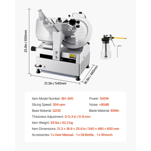 VEVOR Automatic Meat Slicer, 180W + 370W Deli Slicer with a 12 inch Premium 65Mn Blade, 0-0.3 inch Adjustable Thickness, Electric Food Slicer Machine