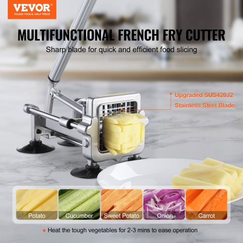 VEVOR French Fry Cutter, Potato Slicer with 1/2-Inch and 3/8-Inch Stainless Steel Blades, Manual Potato Cutter Chopper with Suction Cups, Great for