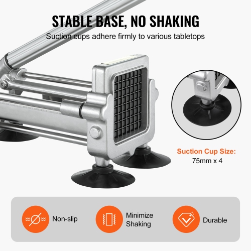 VEVOR French Fry Cutter, Potato Slicer with 1/2-Inch and 3/8-Inch Stainless Steel Blades, Manual Potato Cutter Chopper with Suction Cups, Great for