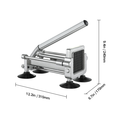 VEVOR French Fry Cutter, Potato Slicer with 1/2-Inch and 3/8-Inch Stainless Steel Blades, Manual Potato Cutter Chopper with Suction Cups, Great for