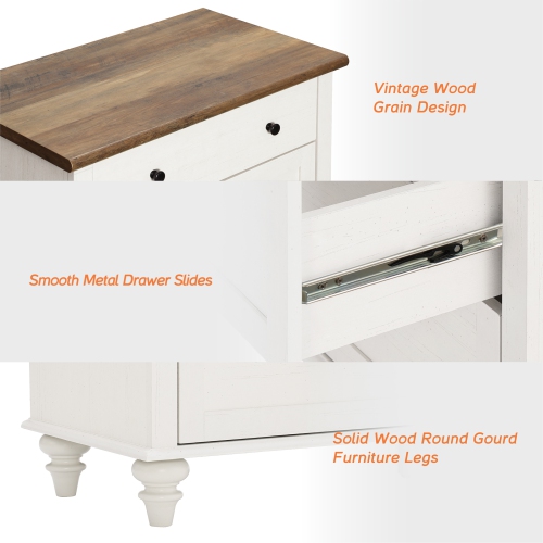 WAMPAT Farmhouse Nightstand with 3 Drawers, Set of 2 Large 3 Drawers Wood Bedside Table Night Stand, Wide Sofa Side End Table Chest of Dresser for