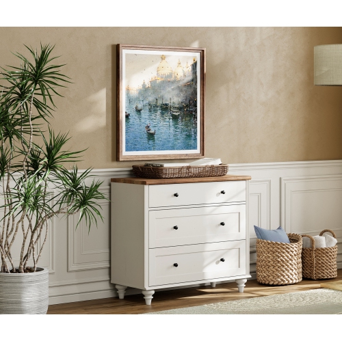 WAMPAT Farmhouse Nightstand with 3 Drawers, Set of 2 Large 3 Drawers Wood Bedside Table Night Stand, Wide Sofa Side End Table Chest of Dresser for