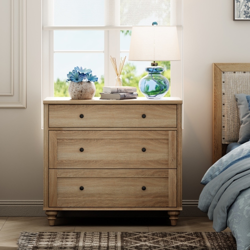 WAMPAT Farmhouse Nightstand with 3 Drawers, Large Wood Bedside Table Night Stand, Wide Sofa Side End Table 3 Drawers Chest of Dresser for Living