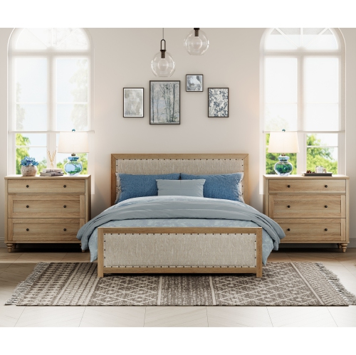 WAMPAT Farmhouse Nightstand with 3 Drawers, Large Wood Bedside Table Night Stand, Wide Sofa Side End Table 3 Drawers Chest of Dresser for Living