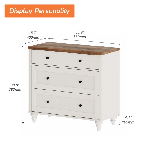 WAMPAT Farmhouse Nightstand with 3 Drawers, Large Wood Bedside Table Night Stand, Wide Sofa Side End Table 3 Drawers Chest of Dresser for Living