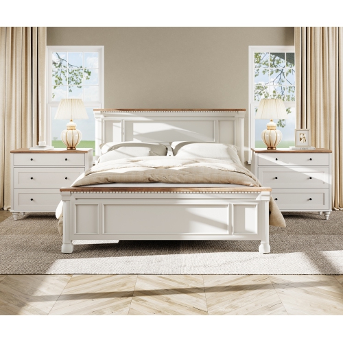 WAMPAT Farmhouse Nightstand with 3 Drawers, Large Wood Bedside Table Night Stand, Wide Sofa Side End Table 3 Drawers Chest of Dresser for Living