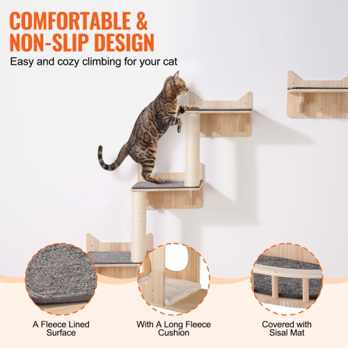VEVOR 5 PCS Wall Mounted Cat Shelves,Cat Wall Shelves and Perches with Jumping Boards,Barrier Board & Cat Tree, Cat Floating Furniture up to 40 lbs