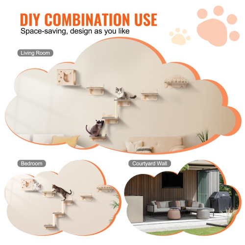 VEVOR 5 PCS Wall Mounted Cat Shelves,Cat Wall Shelves and Perches with Jumping Boards,Barrier Board & Cat Tree, Cat Floating Furniture up to 40 lbs