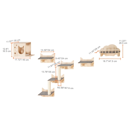 VEVOR 5 PCS Wall Mounted Cat Shelves,Cat Wall Shelves and Perches with Jumping Boards,Barrier Board & Cat Tree, Cat Floating Furniture up to 40 lbs